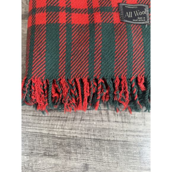 Vintage “All Wool” Blanket Tartan Plaid Stadium Fringed Made Britain Red Green - Picture 3 of 11